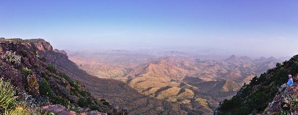 A panoramic view of Big Bend's South Rim. My father can be seen seated at the far right.